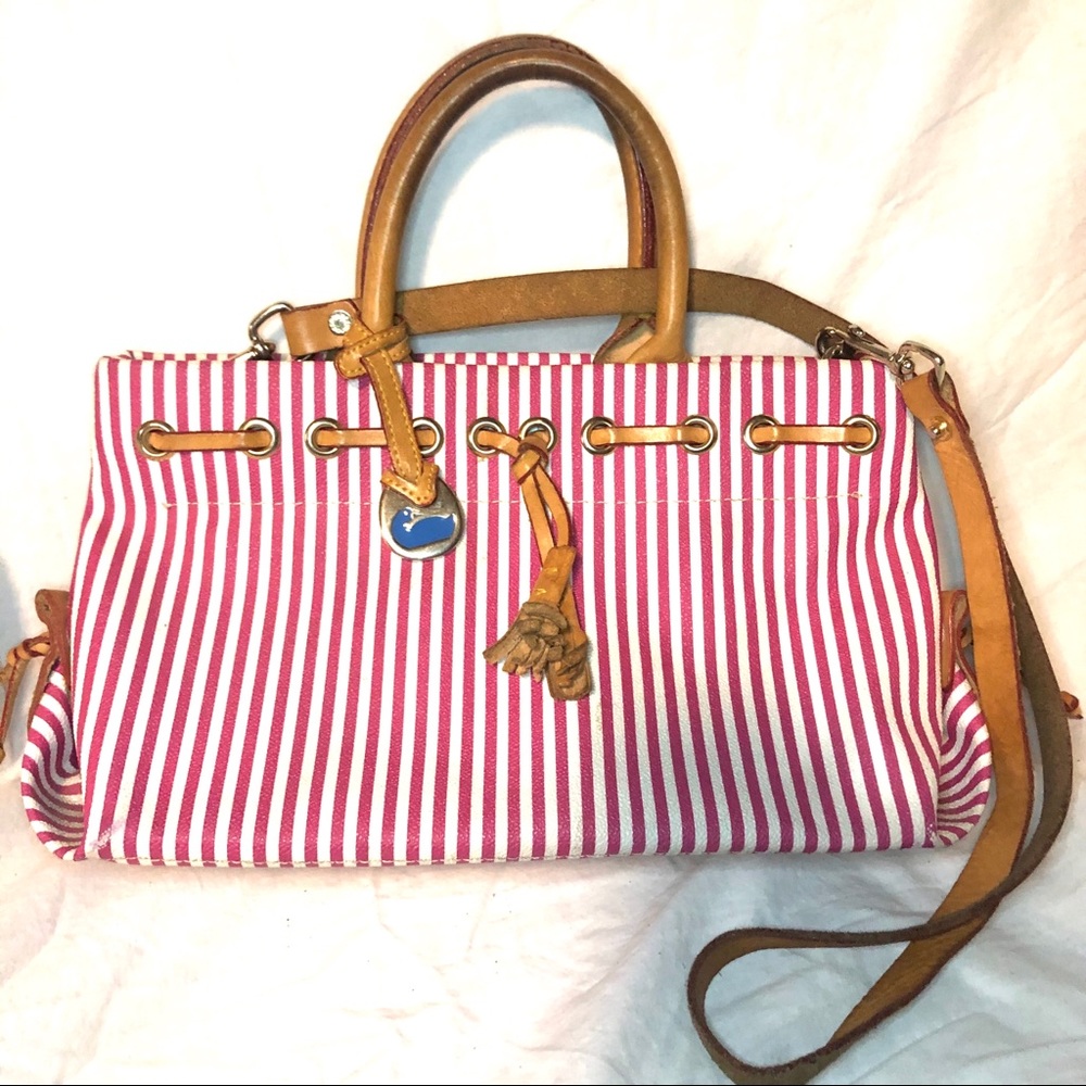 dooney & bourke pinstripe tassel tote crossbody